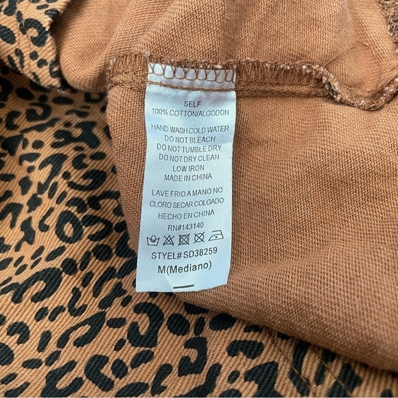 Forever 21 Brown Black Denim Leopard Print Overall Dress Size Medium - Picture 5 of 6